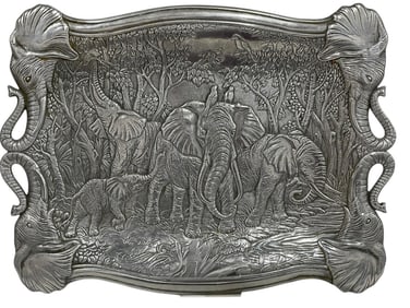 VINTAGE ARTHUR COURT PEWTER ELEPHANT TRAY 18"