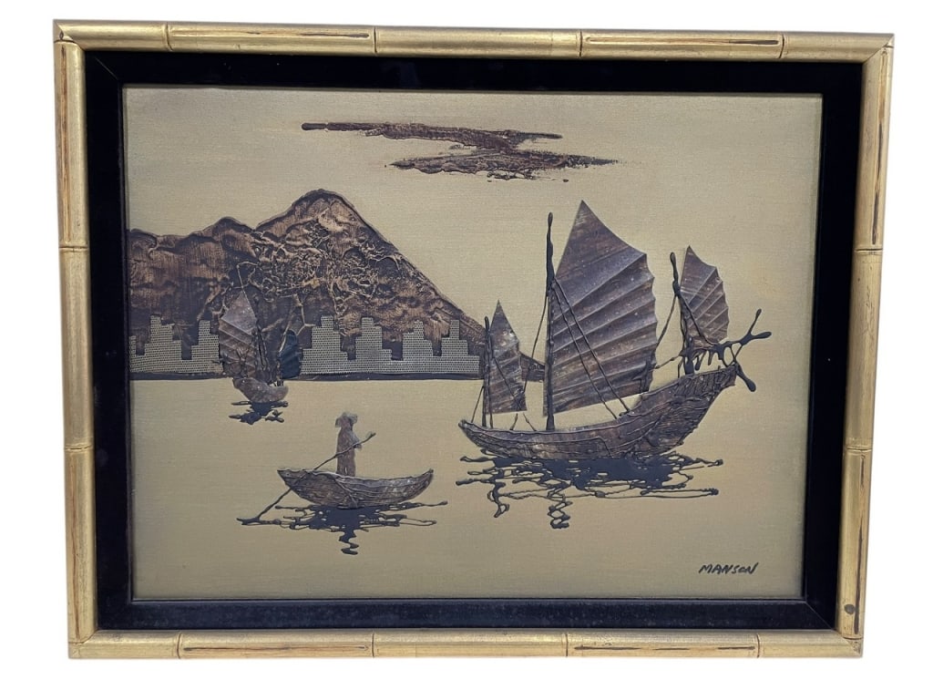 MID MOD ASIAN JUNK BOAT MIXED MEDIA ART (1 of 5)
