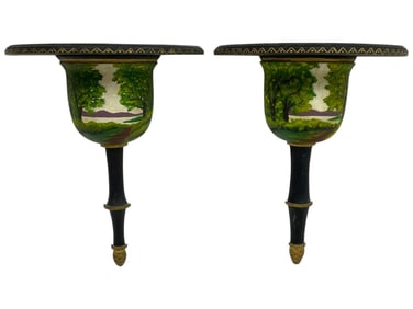 PAIR OF HAND-PAINTED TOLE STYLE WALL SHELVES 14"