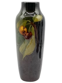 VINTAGE ART POTTERY GLAZE VASE W/ FRUIT DESIGN 12"