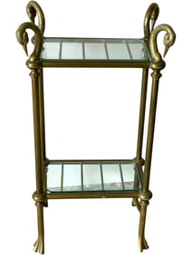 VINTAGE BRASS & GLASS SWAN TABLE 23"