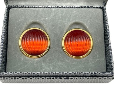 LALIQUE AMBER TONE CRYSTAL & GOLD CLIP ON EARRINGS