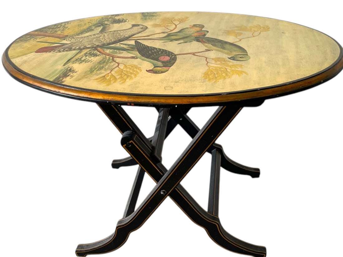 HAND-PAINTED FOLDING TABLE WITH BIRD MOTIF 28" (1 of 6)