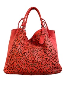 ISABELLA FIORE LEATHER LASERCUT BRIGHT CORAL TOTE