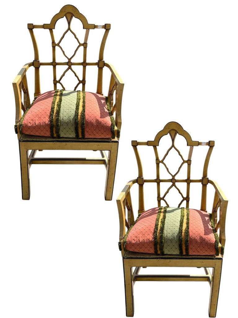 PAIR OF CHINESE CHIPPENDALE STYLE ARMCHAIRS 45.5" (1 of 8)