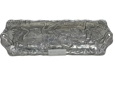 VINTAGE ARTHUR COURT PEWTER SWAN TRAY 18"