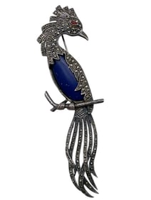 VINTAGE STERLING & MARCASITE BIRD BROOCH 27.26G