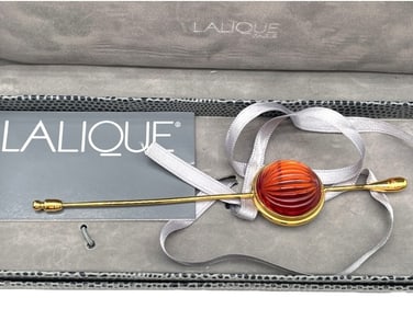 LALIQUE AMBER TONE CRYSTAL & GOLD STICK PIN 5"