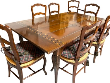 FRENCH CHATEAU WOOD DINING TABLE WITH 6 CHAIRS