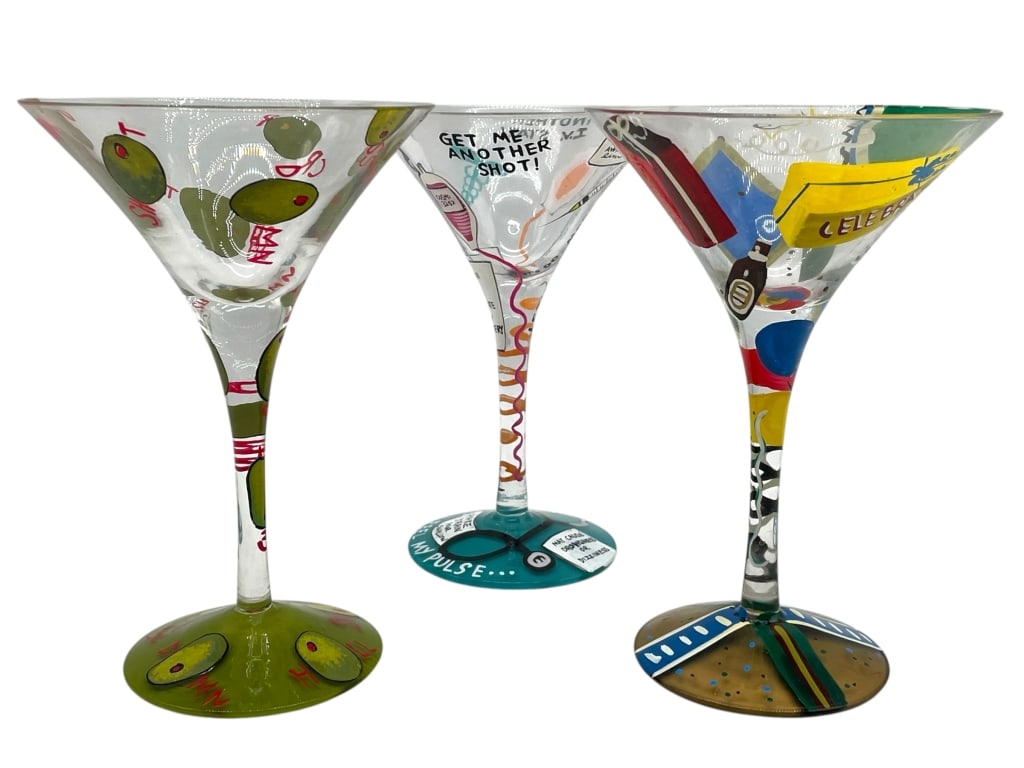 SET OF 3 LOLITA MARTINI GLASSES 7": SET OF 3 LOLITA MARTINI GLASSES 7" -VERY GOOD PRE OWNED CONDITION -SET OF 3 GLASSES -APPROX 7" -JA 031025 ***Please note that due to limited storage space, all items must be picked up within 14 days o