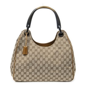 GUCCI WOOD COLBERT HOBO CANVAS SHOULDER BAG