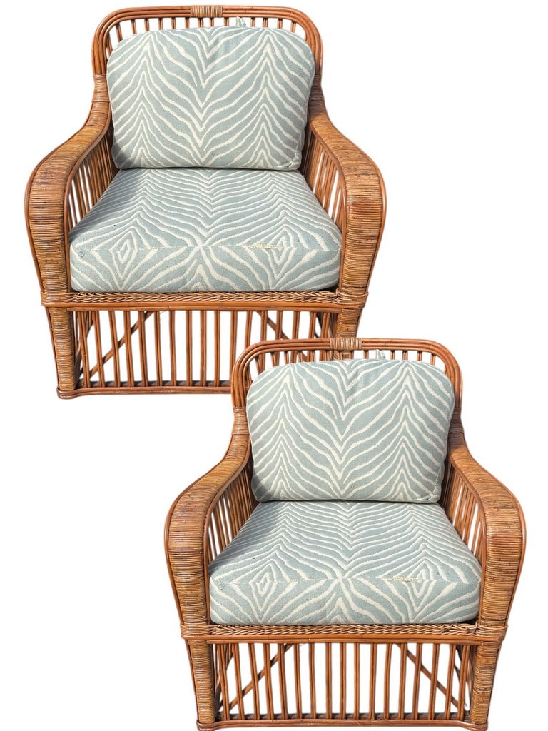 1950'S STYLE BAMBOO RATTAN REED LOUNGE CHAIRS (1 of 8)
