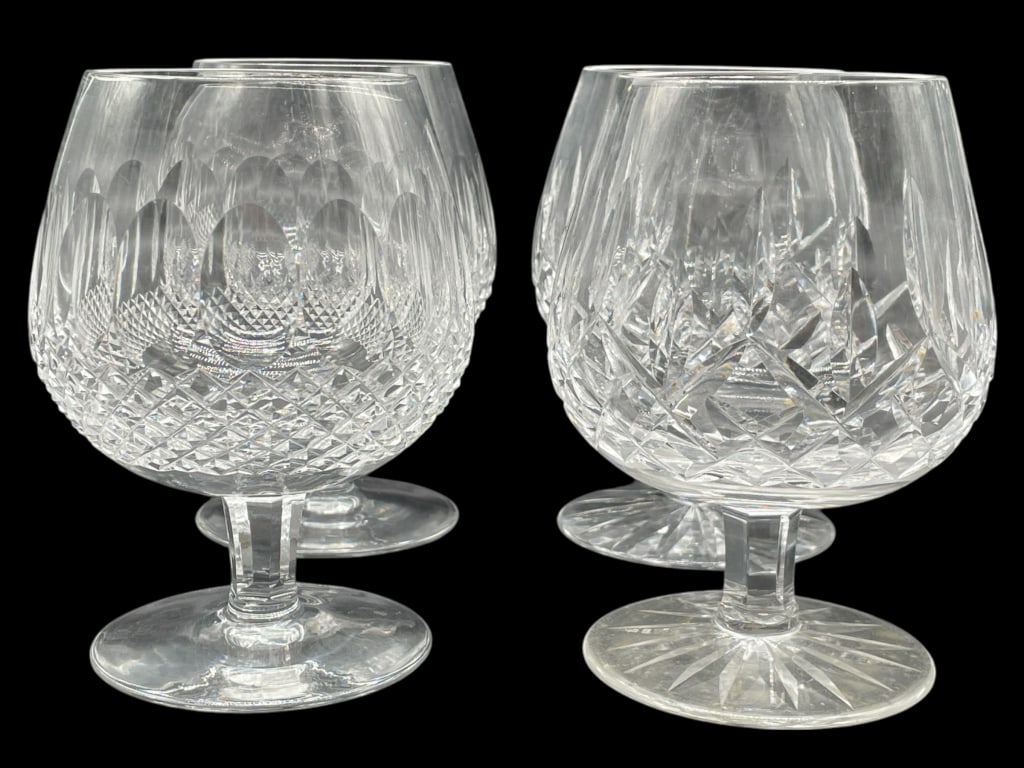 SET OF 4 WATERFORD CRYSTAL COLLEEN/LISMORE GLASSES: SET OF 4 WATERFORD CRYSTAL 2 COLLEEN AND 2 LISMORE GLASSES -VERY GOOD PRE OWNED CONDITION -SET OF 4 GLASSES: 2 WATERFORD CRYSTAL COLLEEN AND 2 WATERFORD CRYSTAL LISMORE -APPROX 5" TALL -JA 013025