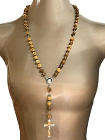 JERUSALEM ROSARY W/ WOOD BEADS 18"