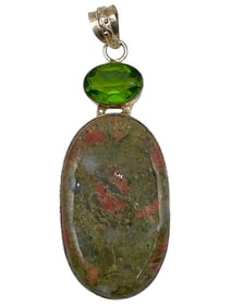 STERLING SILVER AND UNAKITE PERODOT PENDANT 2.5"