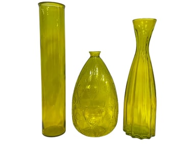 SET OF 3 LARGE YELLOW ART GLASS VASES 21.5"