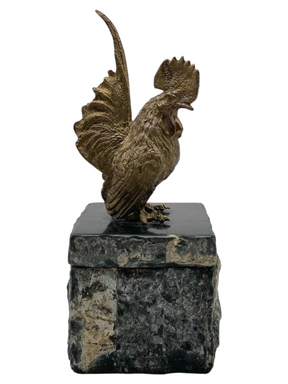 MAITLAND SMITH BRONZE ROOSTER SQUARE STONE BOX 12" (1 of 6)