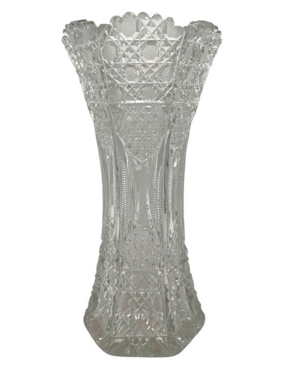 VINTAGE CUT CRYSTAL GLASS VASE 12" (1 of 4)