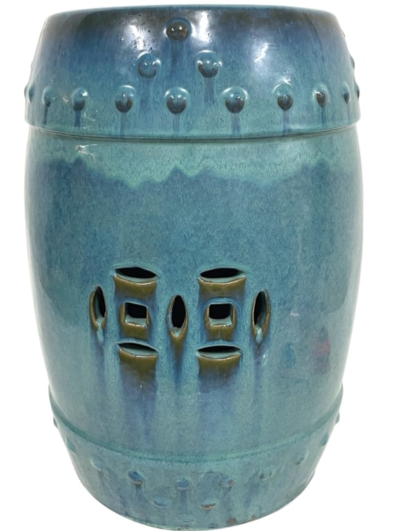 VINTAGE TURQUOISE CERAMIC GARDEN STOOL 18" (1 of 5)