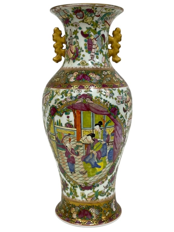 VINTAGE LARGE MANDARIN VASE 18": VINTAGE LARGE MANDARIN VASE 18" -VERY GOOD PRE OWNED CONDITION -APPROX 18" TALL -JA 012325