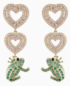 NEW! EYECANDY 18K GP GREEN FROG HEART DROP EARRINGS