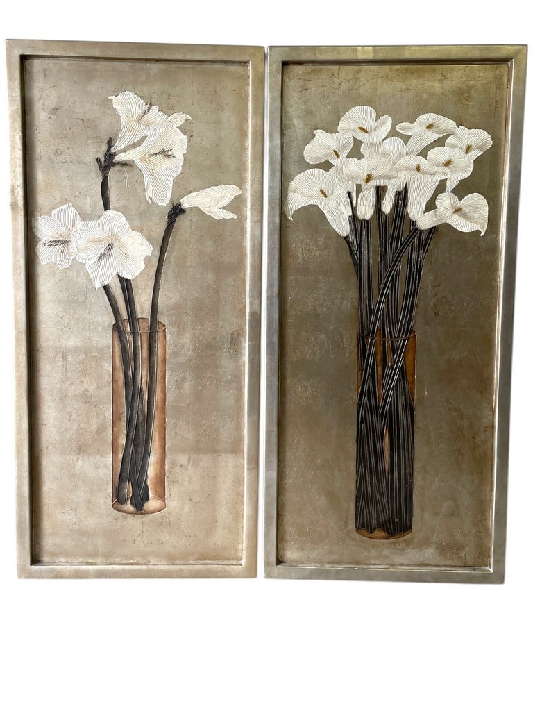 PAIR OF LILY AND IRIS WALL PLAQUE ART  54" (1 of 7)