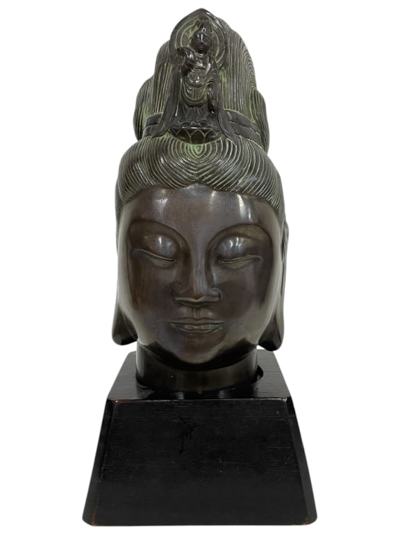 VINTAGE BUDDHA BUST ON PEDESTAL 17" (1 of 4)