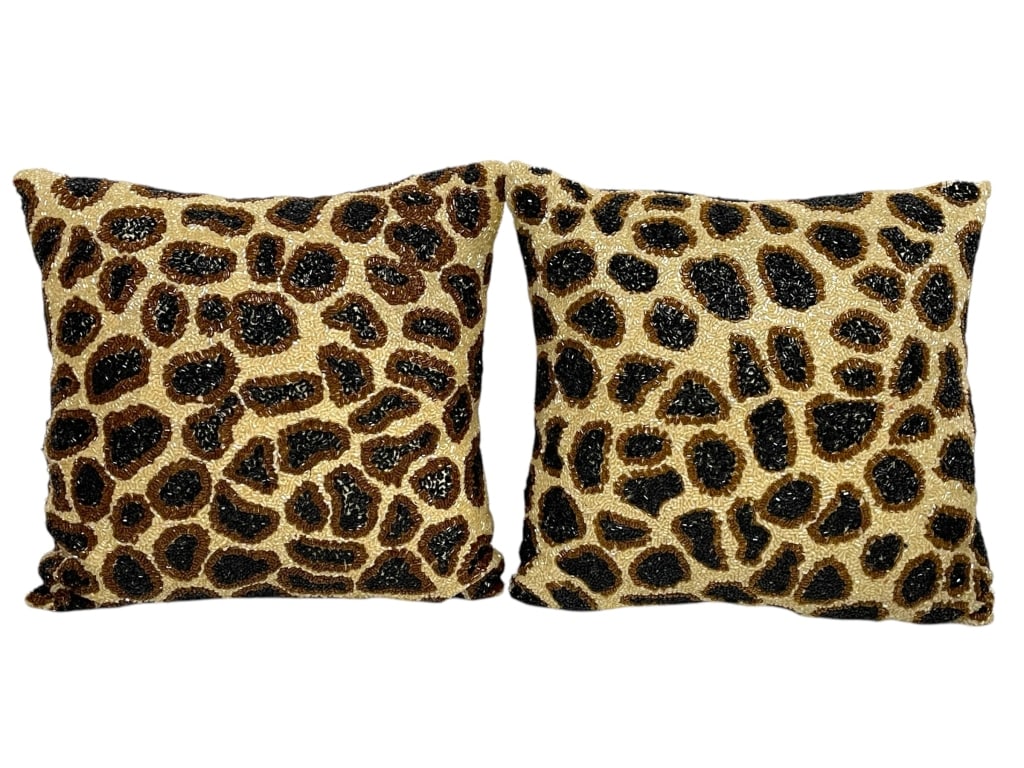 PAIR OF THROW LTD. LEOPARD PRINT BEADED PILLOWS (1 of 6)