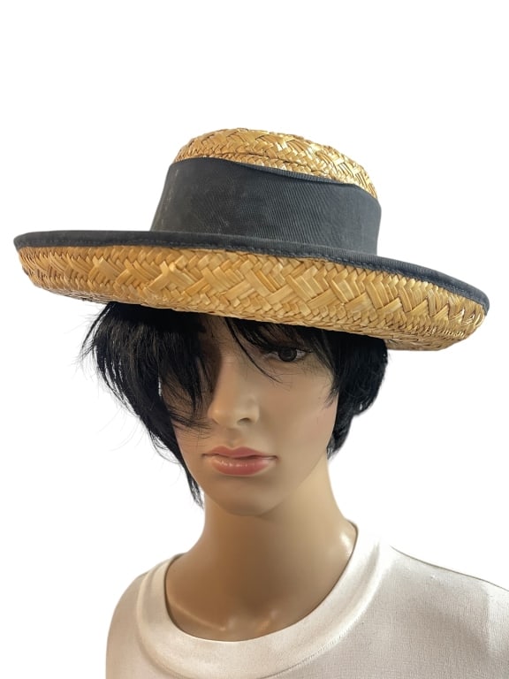 ERIC JAVITS STRAW HAT WITH BLACK TRIM (1 of 5)