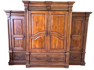 LARGE TRADITIONAL WOOD ARMOIRE WITH SIDE CABINETS