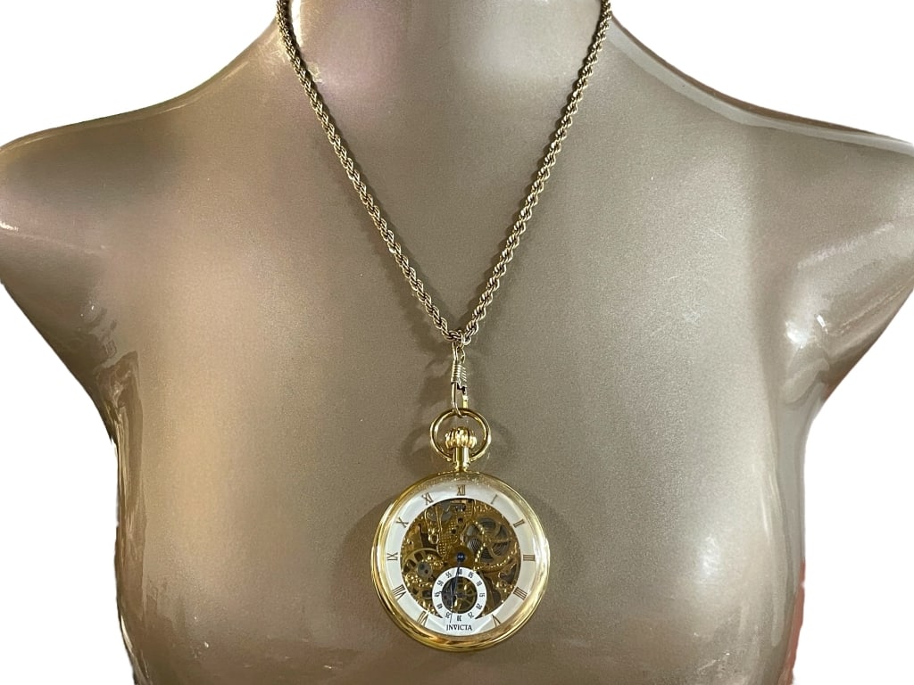 INVICTA GOLD SKELETON WATCH PENDNAT NECKLACE (1 of 7)