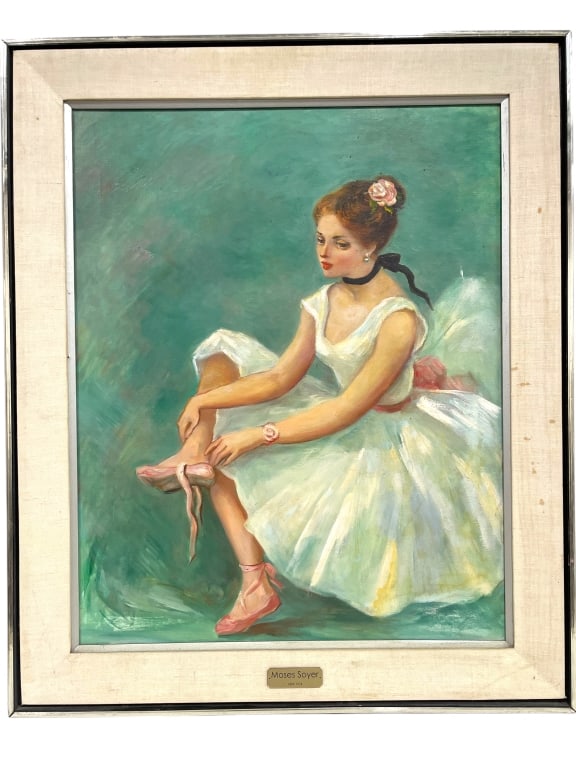 ATTR. TO MOSES SOYER " DANCER" OIL PAINTING 36.5": ATTR. TO MOSES SOYER " DANCER" OIL PAINTING -36.5" X 30.5" APPROX -VERY GOOD PRE OWNED CONDITION , MINOR WEAR TO FRAME -DP11924