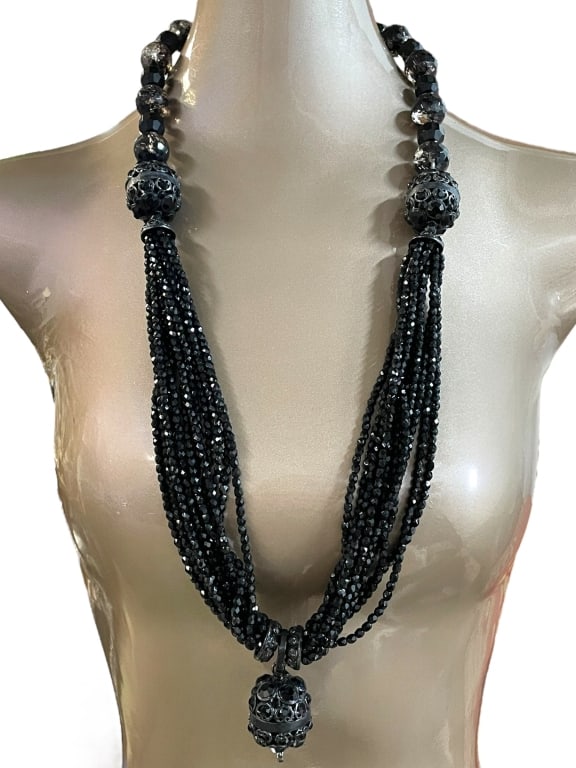 VINTAGE GLASS BEAD EXTRA LONG STATEMENT NECKLACE (1 of 4)