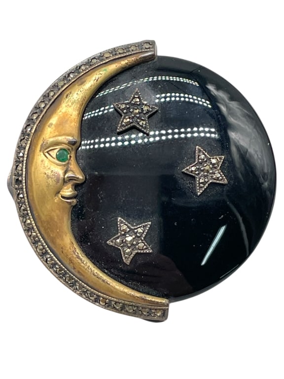 VINTAGE CREATIONS MOON/STARS MARCASITE BROOCH 32G (1 of 5)