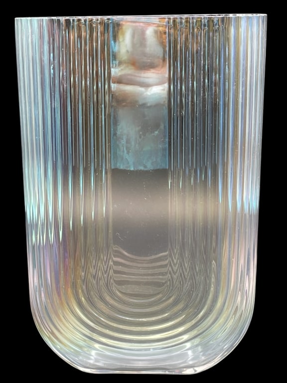 'U' SHAPED IRIDESCENT GLASS VASE 9" (1 of 6)