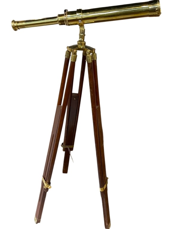 NAUTICAL BRASS TELESCOPE ON WOODEN TRIPOD (1 of 10)