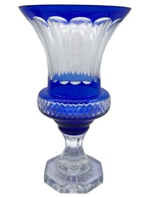 COBALT BLUE CUT-TO-CLEAR CRYSTAL VASE 12.5"