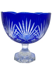 COBALT BLUE CUT-TO-CLEAR CRYSTAL COMPOTE 10"