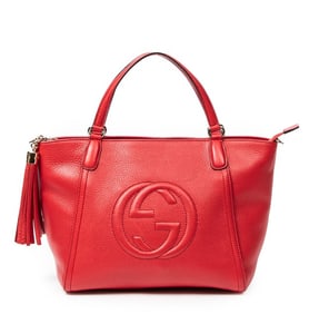 GUCCI SOHO TOP HANDLED RED LEATHER HANDBAG-AA