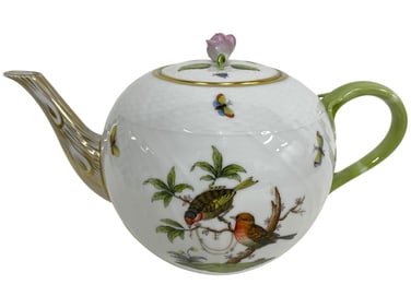HEREND ROTHSCHILD BIRD TEAPOT WITH PINK ROSE LID