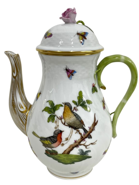 HEREND ROTHSCHILD BIRD COFFEE POT W PINK ROSE LID (1 of 7)