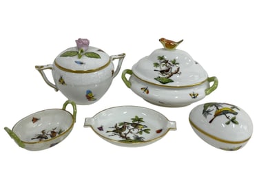5 HEREND ROTHSCHILD BIRD PORCELAIN SERVING PIECES