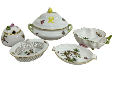 5 HEREND ROTHSCHILD BIRD PORCELAIN SERVING PIECES