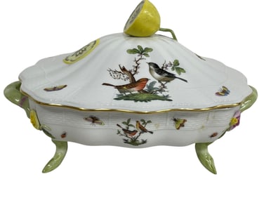 HEREND ROTHSCHILD BIRD TUREEN, LEMON FINIAL 11"