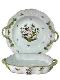 PAIR OF HEREND ROTHSCHILD BIRD SERVING PIECES 16"