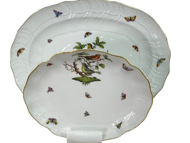 HEREND ROTHSCHILD BIRD SERVING PLATTERS, PAIR 15"