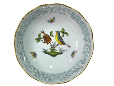 HEREND ROTHSCHILD BIRD PIERCED BOWL 7.5"