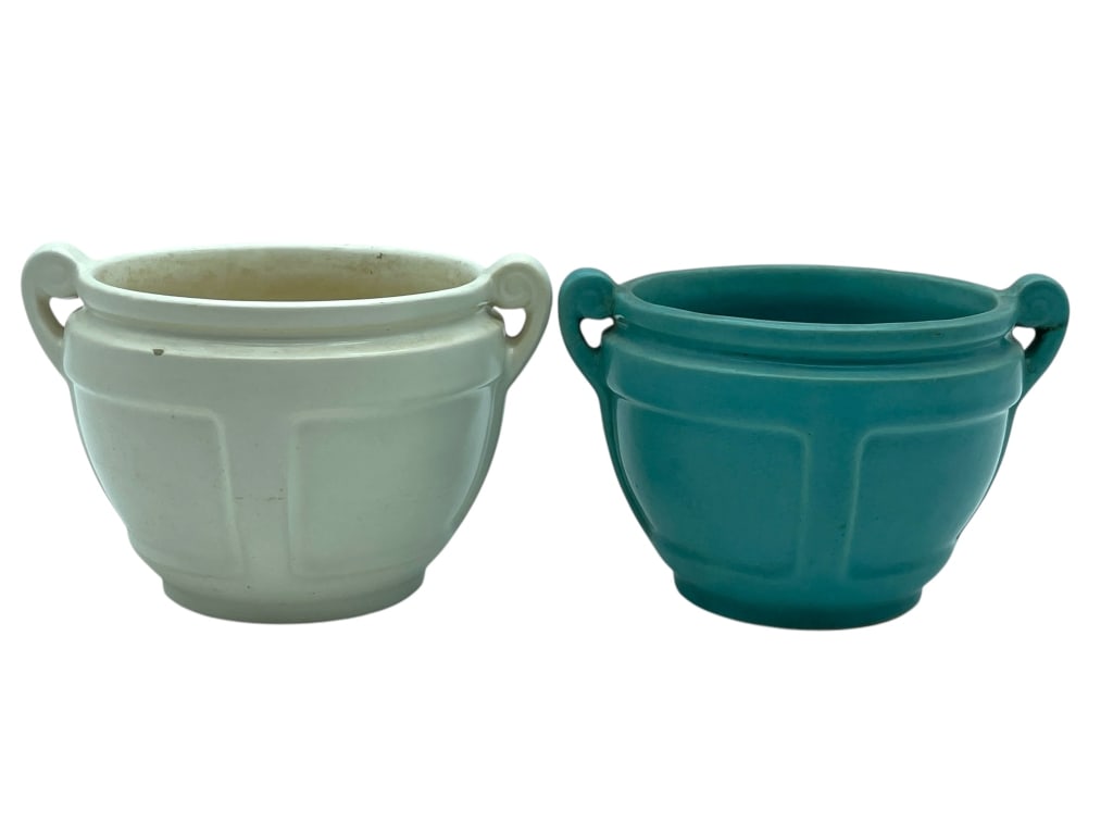 ROSEVILLE POTTERY WHITE & BLUE CACHEPOTS (1 of 7)