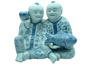 KHANSU SIAMESE TWINS CERAMIC FIGURINE 15"