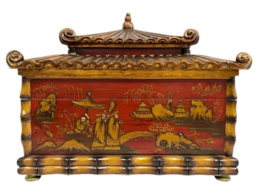 RED & GOLD ASIAN PAGODA TRUNK 18"